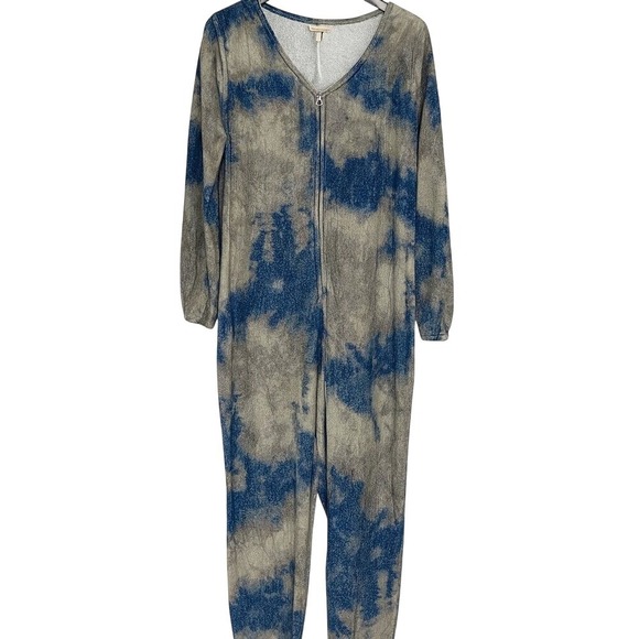 NATURAL LIFE Other - Natural Life Tie-Dye Fleece Zip Pajama Jumpsuit Blue Gray Medium